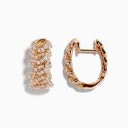 A pair of Pave Rose 14K Rose Gold Diamond Huggie Earrings featuring an intricate braided design and sparkling white diamonds, showcased against a white background.