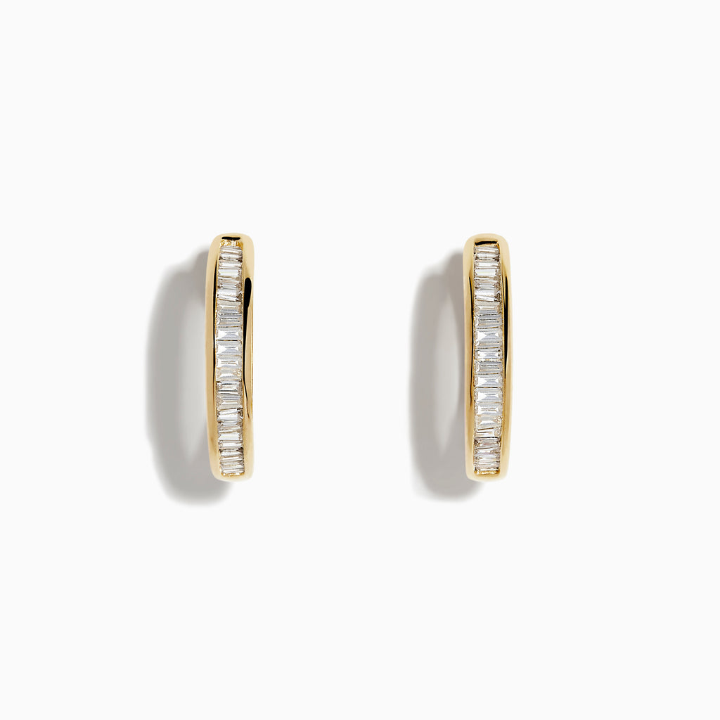 Doro 14K Yellow Gold 5/8 Diamond Hoop Earrings (0.47 TCW), featuring a row of baguette-cut diamonds, shown against a plain white background.