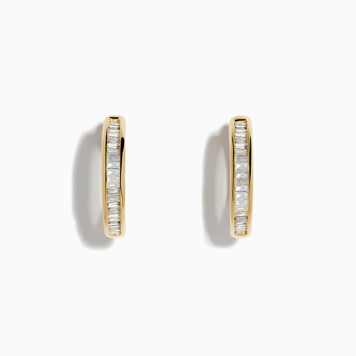 Doro 14K Yellow Gold 5/8 Diamond Hoop Earrings (0.47 TCW), featuring a row of baguette-cut diamonds, shown against a plain white background.