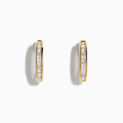Doro 14K Yellow Gold 5/8 Diamond Hoop Earrings (0.47 TCW), featuring a row of baguette-cut diamonds, shown against a plain white background.