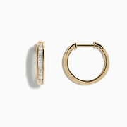 Doro 14K Yellow Gold 5/8 Diamond Hoop Earrings (0.47 TCW), featuring a row of baguette-cut diamonds, shown against a plain white background.