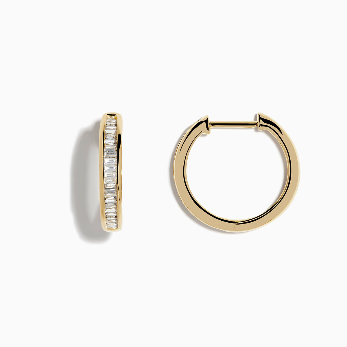 Doro 14K Yellow Gold 5/8 Diamond Hoop Earrings (0.47 TCW), featuring a row of baguette-cut diamonds, shown against a plain white background.