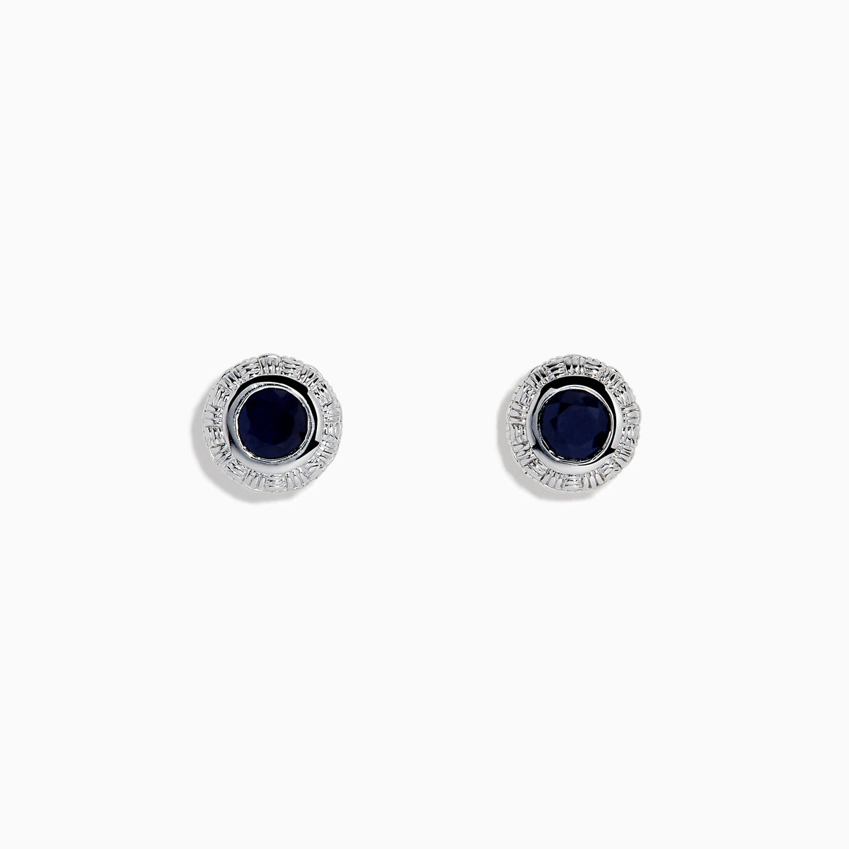 The 925 Sterling Silver Blue Sapphire Stud Earrings feature a round blue sapphire gemstone at the center of each stud, displayed against a white background.