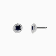 The 925 Sterling Silver Blue Sapphire Stud Earrings feature a round blue sapphire gemstone at the center of each stud, displayed against a white background.