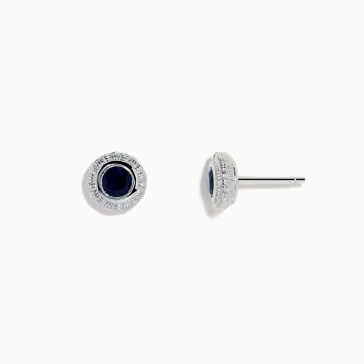 The 925 Sterling Silver Blue Sapphire Stud Earrings feature a round blue sapphire gemstone at the center of each stud, displayed against a white background.