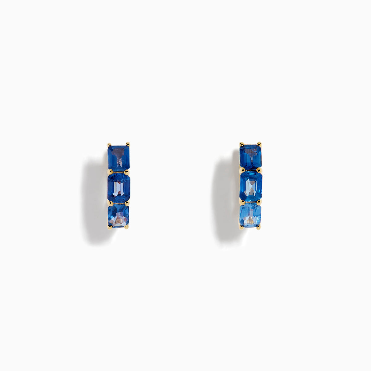 14K Yellow Gold Blue Sapphire Three-Stone Huggie Earrings