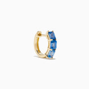 14K Yellow Gold Blue Sapphire Three-Stone Huggie Earrings