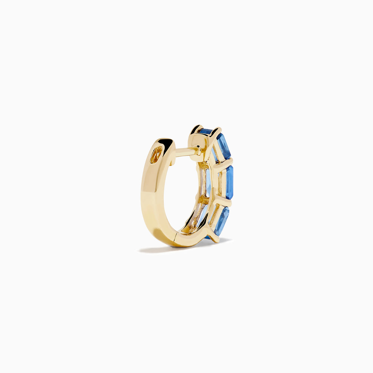 14K Yellow Gold Blue Sapphire Three-Stone Huggie Earrings