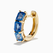 14K Yellow Gold Blue Sapphire Three-Stone Huggie Earrings