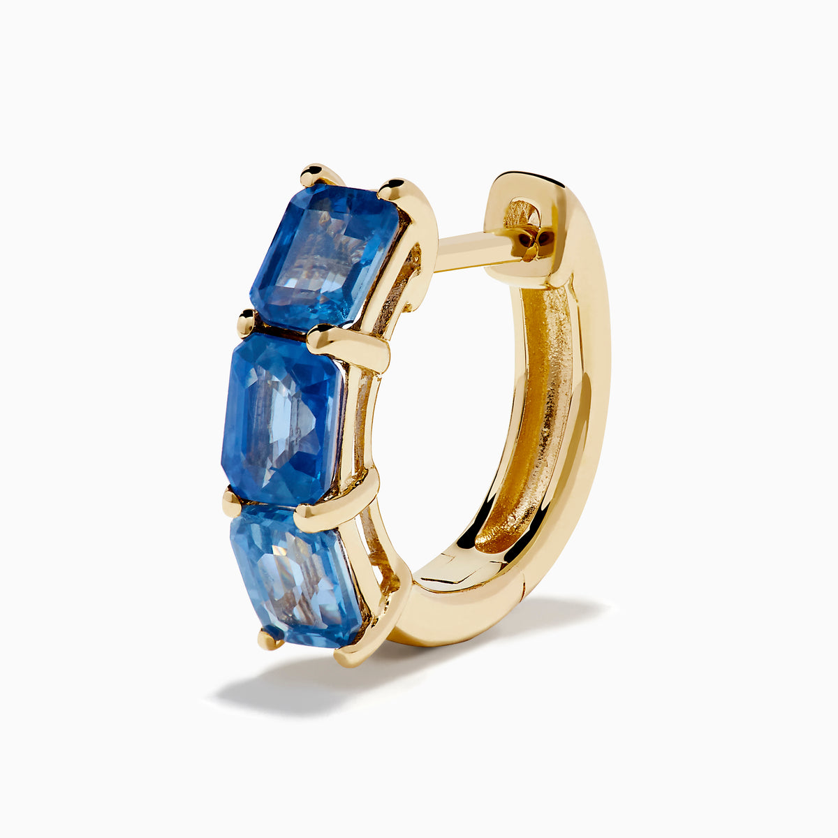 14K Yellow Gold Blue Sapphire Three-Stone Huggie Earrings