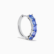 Nahla 925 Sterling Silver Tanzanite Hoop Earrings, each featuring five rectangular blue gemstones, are showcased against a white background.