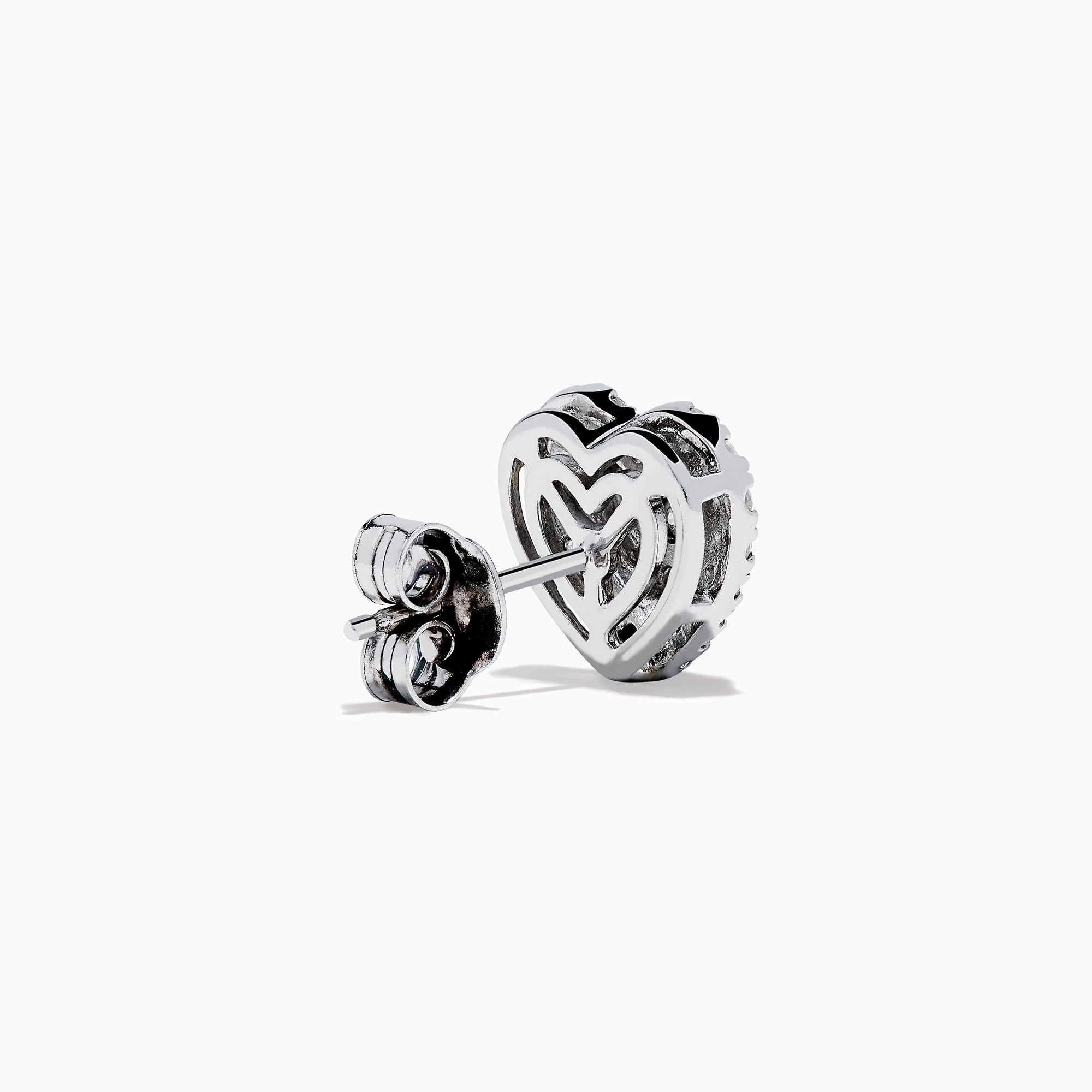 The 925 Sterling Silver Diamond Heart Earrings feature sparkling diamonds set in heart shapes, crafted from 925 silver and shown on a white background.