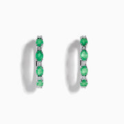 Sterling Silver Emerald and Diamond Hoop Earrings