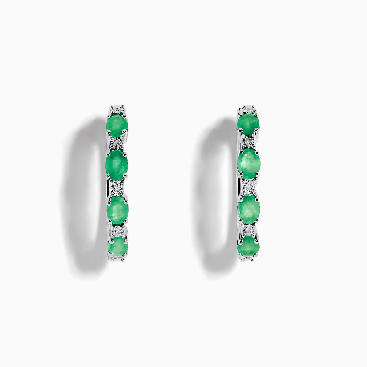 Sterling Silver Emerald and Diamond Hoop Earrings