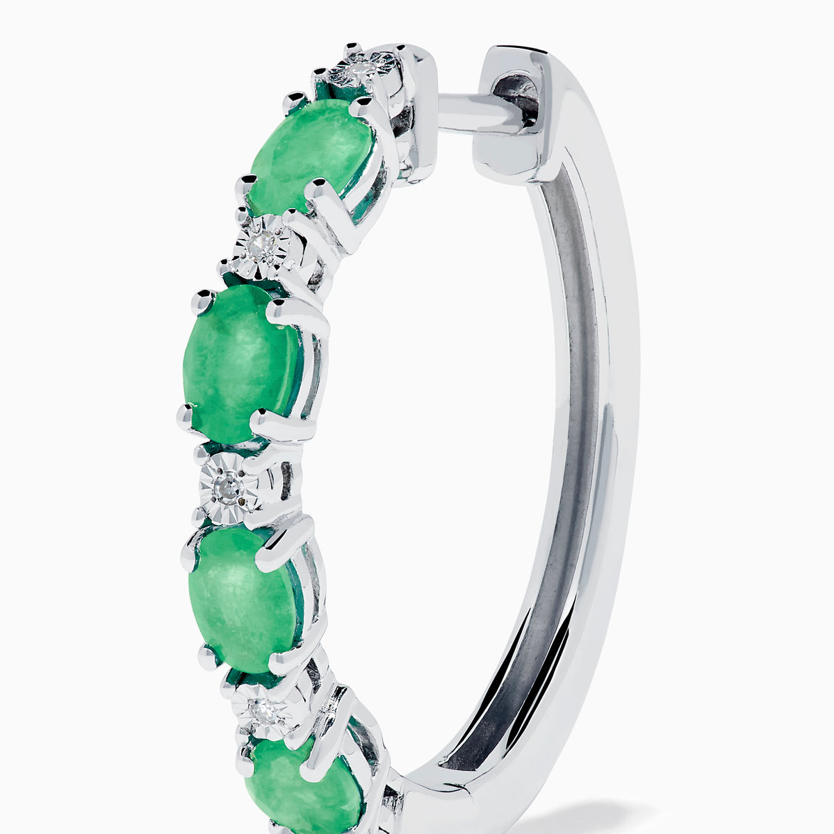 Sterling Silver Emerald and Diamond Hoop Earrings