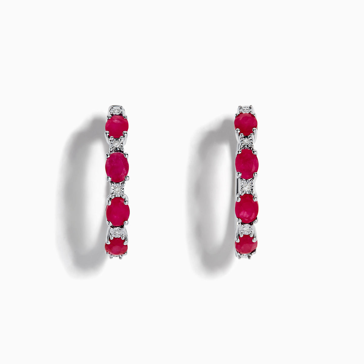 Sterling Silver Ruby and Diamond Hoop Earrings