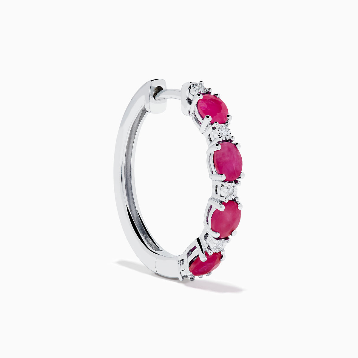 Sterling Silver Ruby and Diamond Hoop Earrings