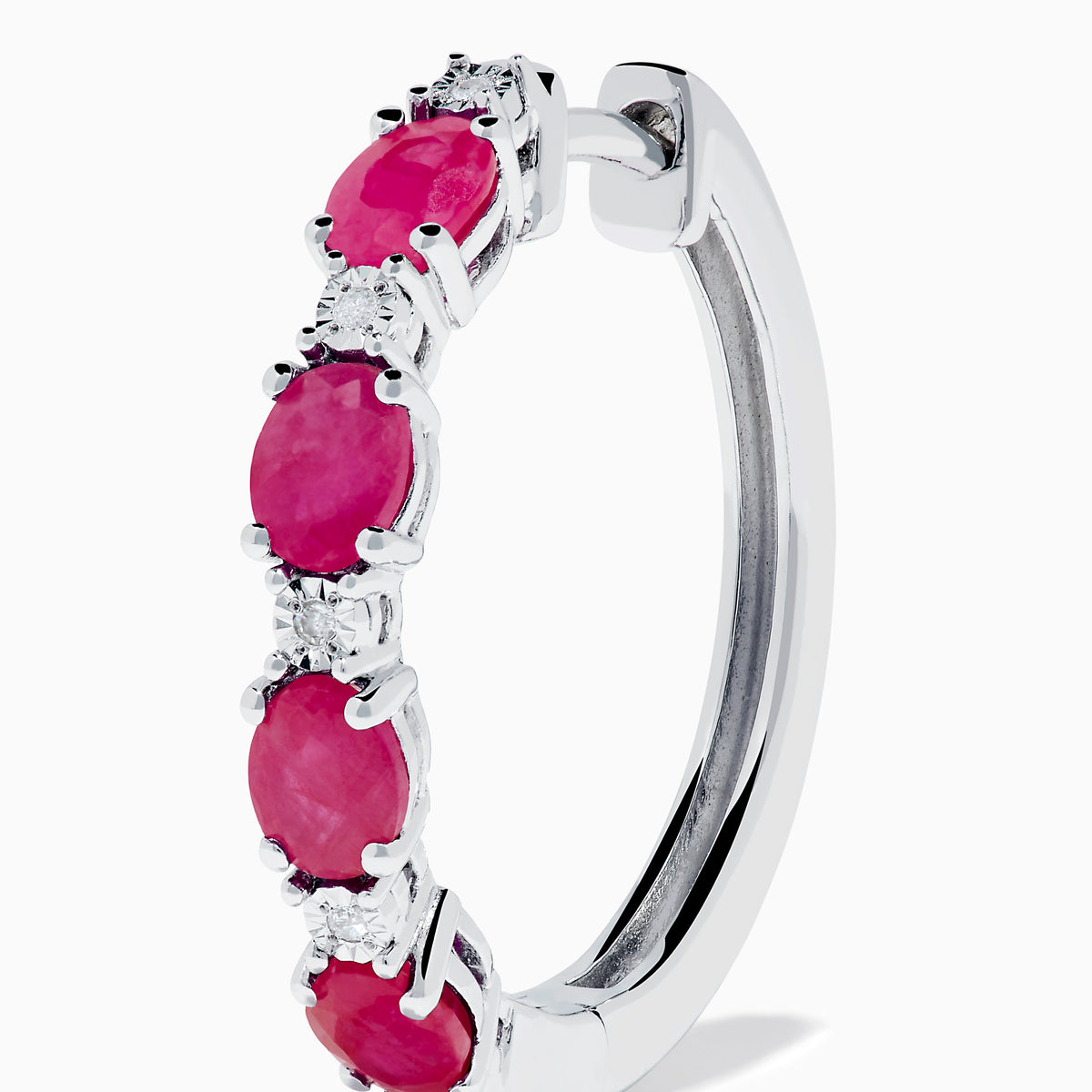 Sterling Silver Ruby and Diamond Hoop Earrings