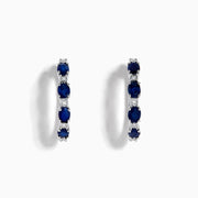 Sterling Silver Blue Sapphire and Diamond Hoop Earrings