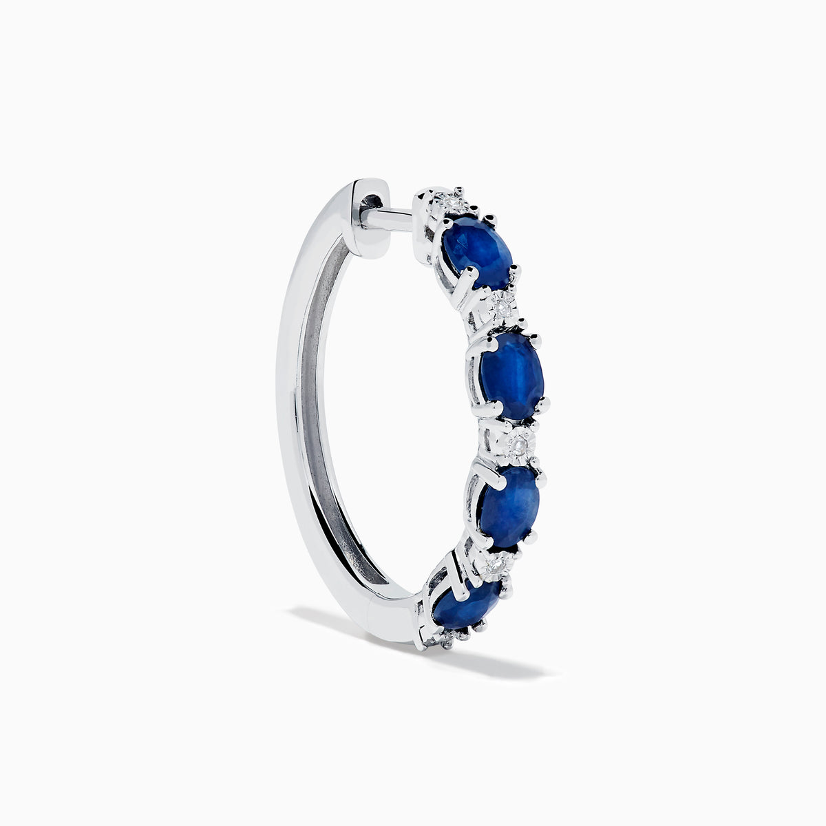 Sterling Silver Blue Sapphire and Diamond Hoop Earrings