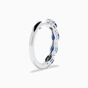 Sterling Silver Blue Sapphire and Diamond Hoop Earrings