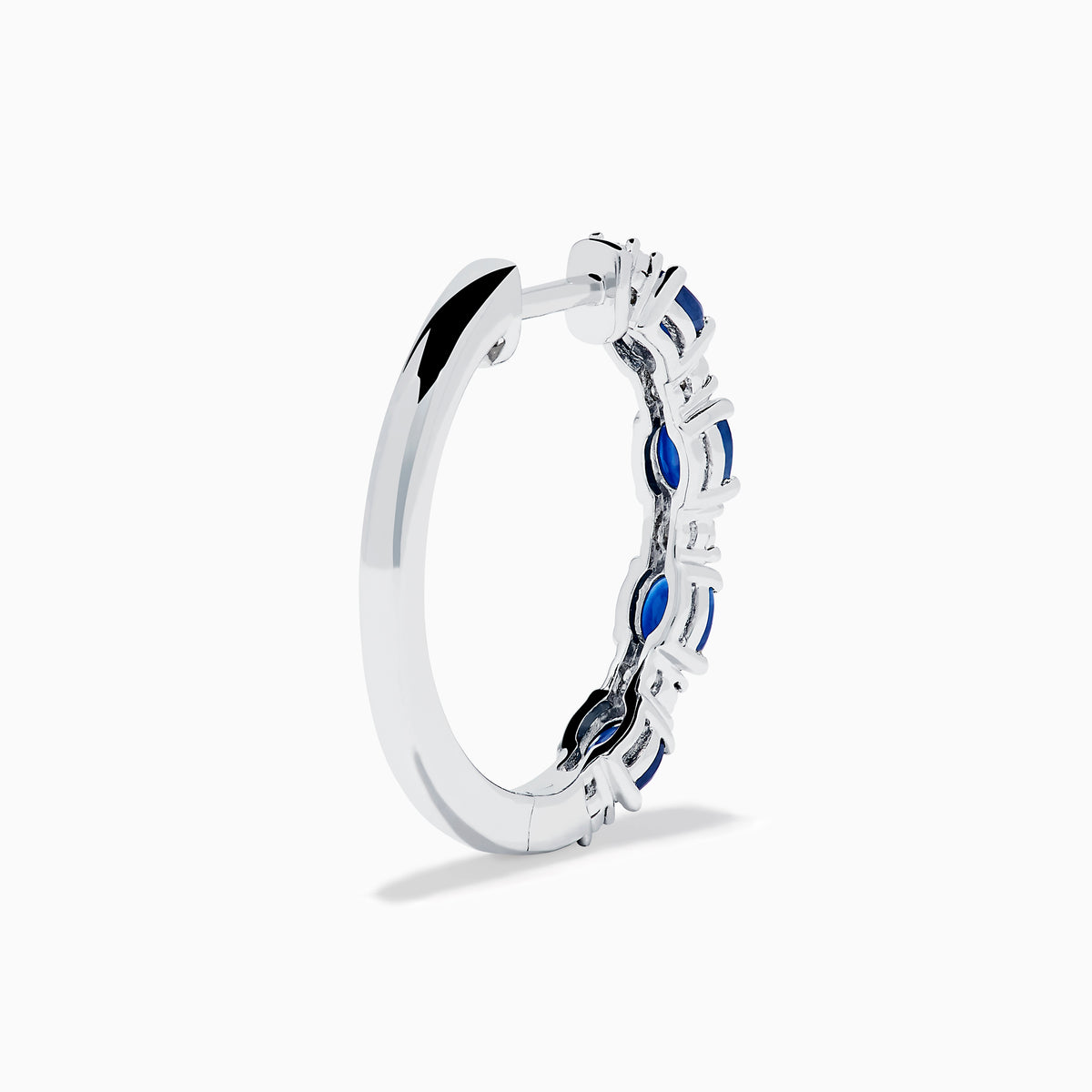 Sterling Silver Blue Sapphire and Diamond Hoop Earrings