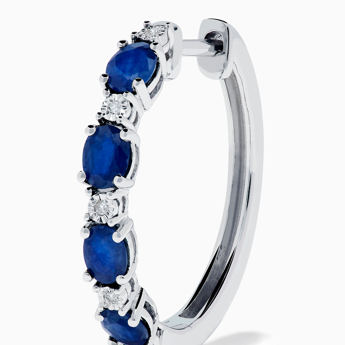 Sterling Silver Blue Sapphire and Diamond Hoop Earrings