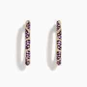 The Signature 14K Yellow Gold Pink Sapphire and Diamond Panther Print Hoop Earrings are shown upright against a plain white background.