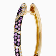 The Signature 14K Yellow Gold Pink Sapphire and Diamond Panther Print Hoop Earrings are shown upright against a plain white background.