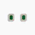 Introducing the Brasilica 14K White & Yellow Gold Emerald and Diamond Earrings, featuring rectangular emerald centers framed by sparkling diamonds in a double halo design.