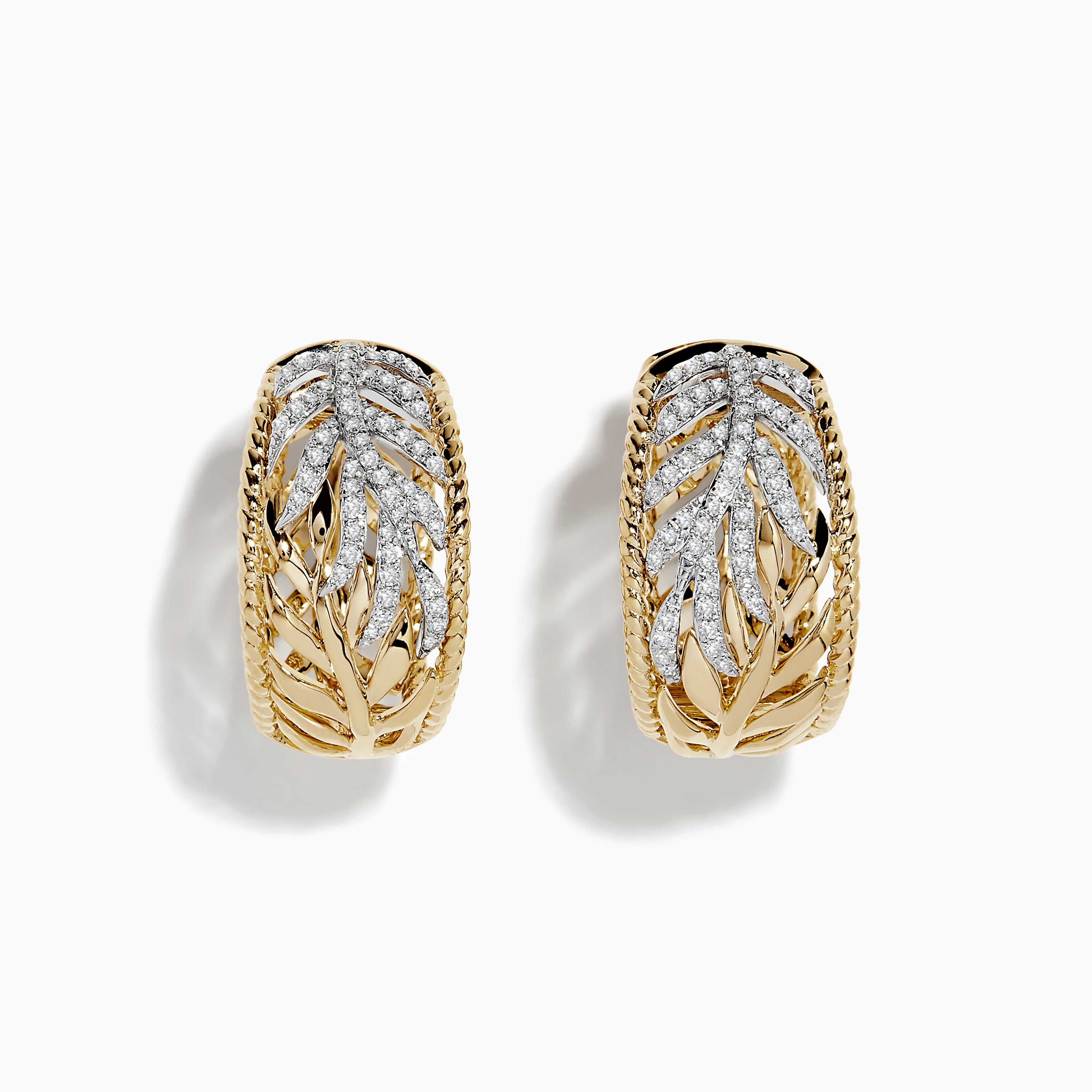 Effy Duo 14k Two-Tone Gold Diamond Leaf Huggie Earrings