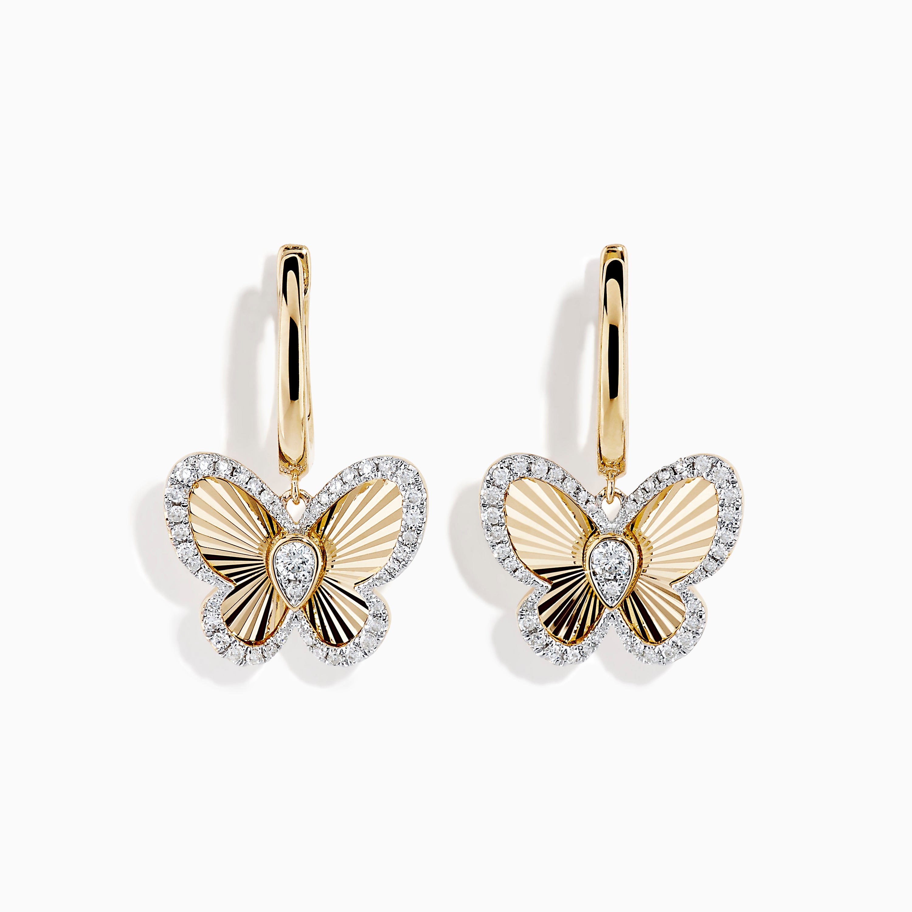 Effy Nature 14K Yellow Gold Diamond Butterfly Drop Earrings