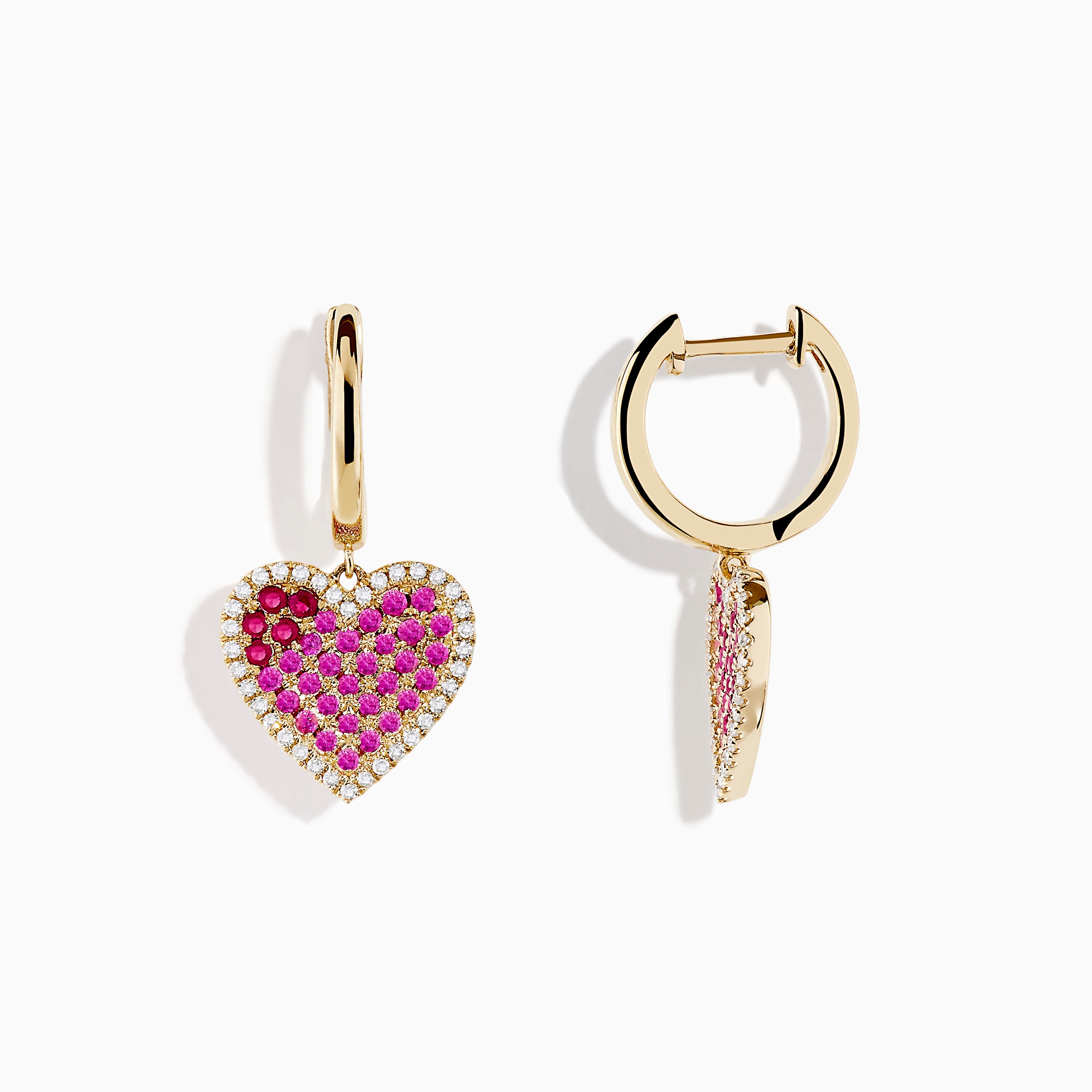 Effy Novelty 14K Yellow Gold Ruby, Pink Sapphire and Diamond Heart Earrings