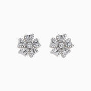 The 14K White Gold Diamond Flower Stud Earrings feature sparkling diamond-encrusted petals in a blossom design for timeless elegance.