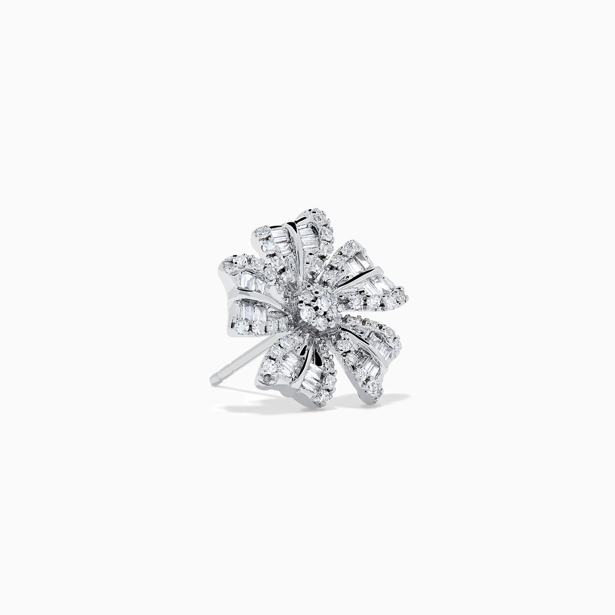 The 14K White Gold Diamond Flower Stud Earrings feature sparkling diamond-encrusted petals in a blossom design for timeless elegance.