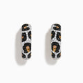 The Signature 14K Gold Black, Espresso and White Diamond Panther Print Earrings feature a textured, sparkling hoop design in elegant tones, shown against a plain white background.