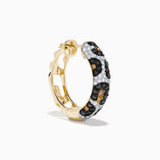 The Signature 14K Gold Black, Espresso and White Diamond Panther Print Earrings feature a textured, sparkling hoop design in elegant tones, shown against a plain white background.