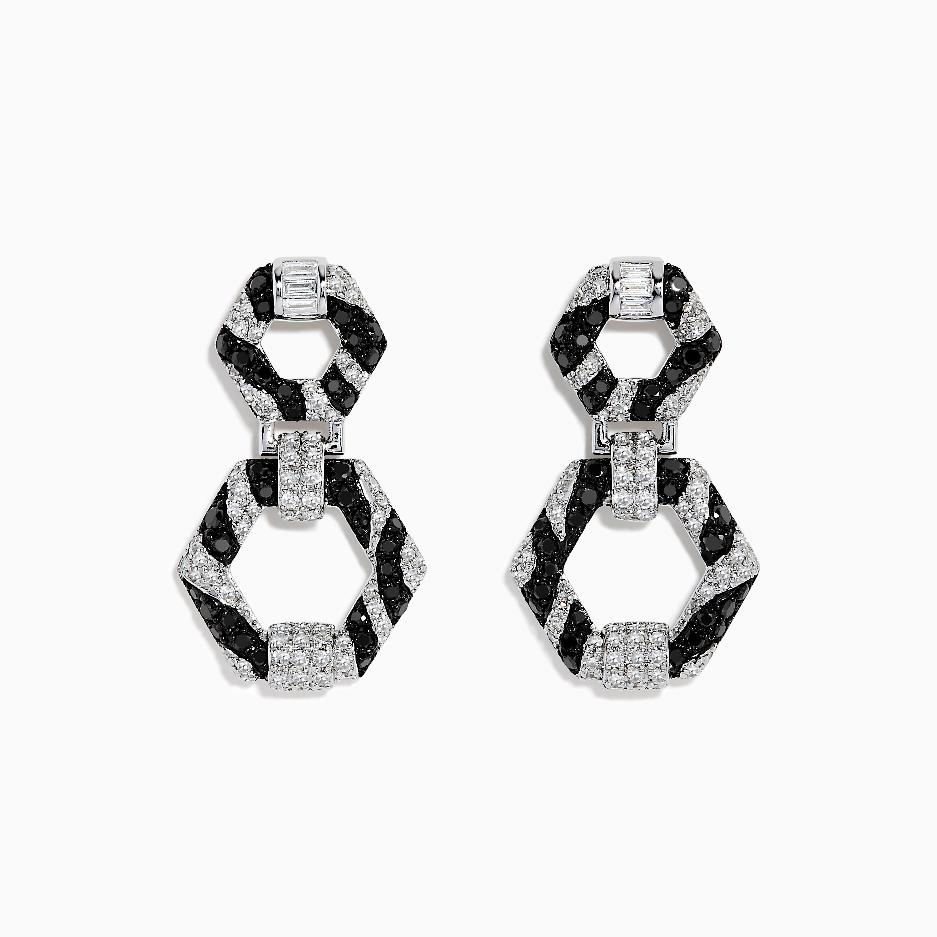 Effy 14k White Gold Black and White Diamond Zebra Print Earrings
