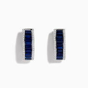The Royale Bleu 14K White Gold Blue Sapphire and Diamond Earrings feature a center row of rectangular blue sapphires bordered by small white diamonds, all set in white gold and displayed on a plain white background.