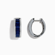 The Royale Bleu 14K White Gold Blue Sapphire and Diamond Earrings feature a center row of rectangular blue sapphires bordered by small white diamonds, all set in white gold and displayed on a plain white background.
