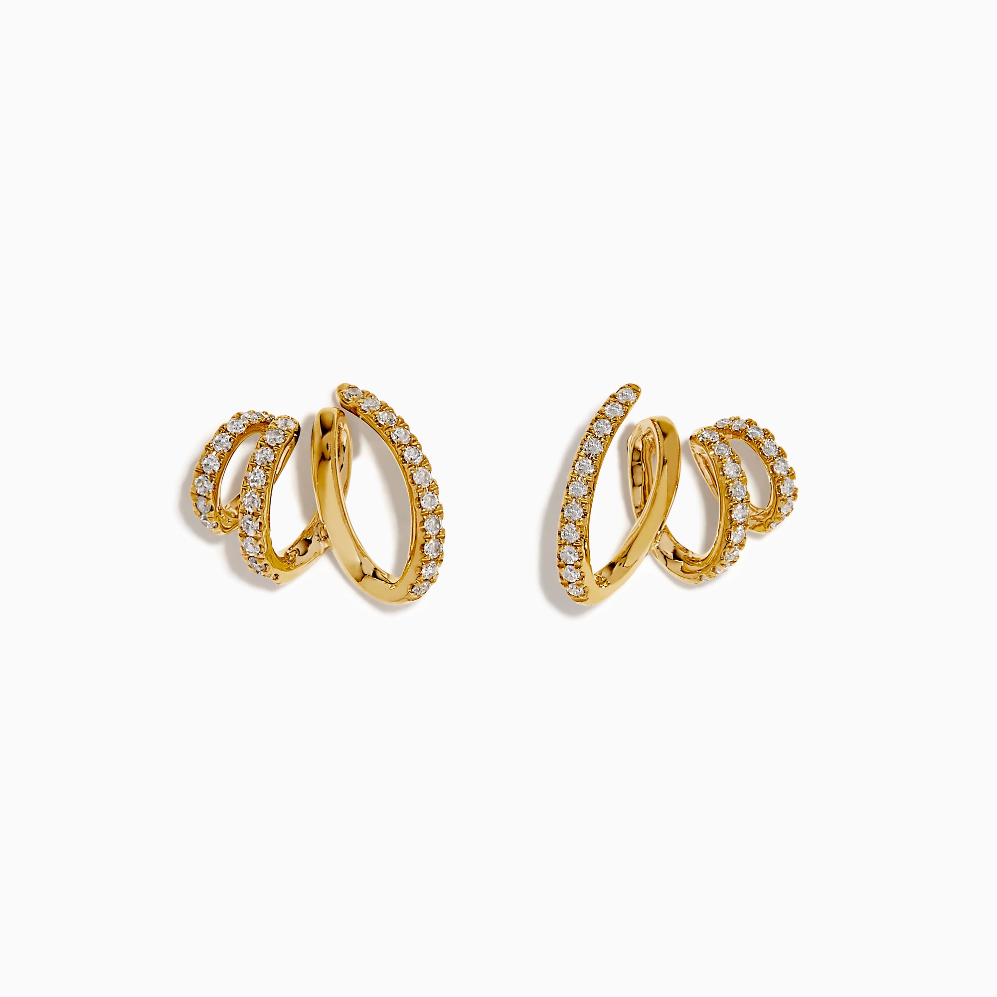 D’Oro 14K Yellow Gold Diamond Stud Earrings feature a spiral, overlapping design with sparkling diamonds along the curves, displayed against a plain white background.