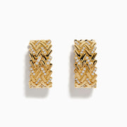 The DOro 14K Yellow Gold Diamond Hoop Earrings showcase an intricate braided design with sparkling diamonds, elegantly displayed against a white background.
