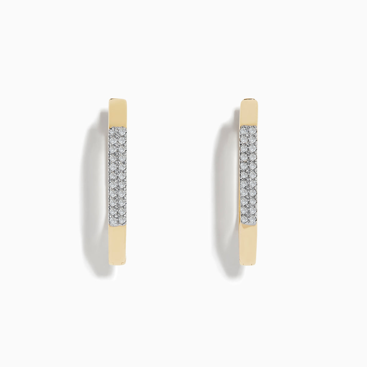 A pair of 14K Yellow Gold Diamond Geometric Hoop Earrings (0.22 TCW) featuring a row of sparkling diamonds along the front, displayed against a plain white background.