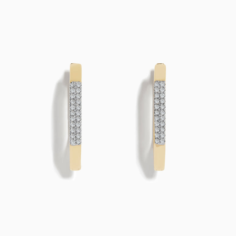 A pair of 14K Yellow Gold Diamond Geometric Hoop Earrings (0.22 TCW) featuring a row of sparkling diamonds along the front, displayed against a plain white background.