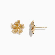 The Nature 14K Yellow Gold Diamond Flower Earrings feature intricate petal detailing and sparkling diamonds, beautifully displayed on a plain white background.