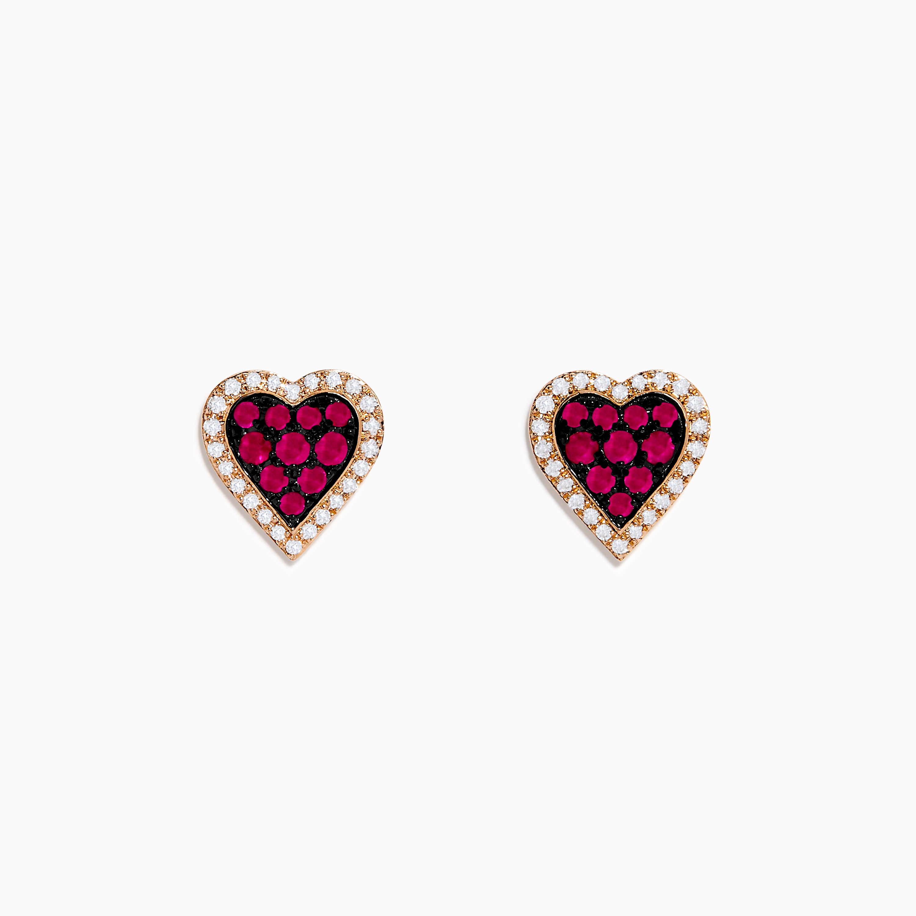 14K Rose Gold Ruby and Diamond Heart Earrings – effyjewelry.com display picture 1