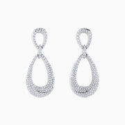The Pave Classica 14K White Gold Diamond Earrings feature two teardrop loops, both set with sparkling pavé diamonds, shown against a white background.