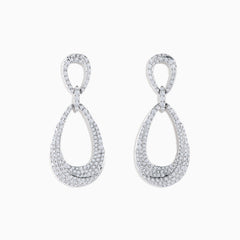 The Pave Classica 14K White Gold Diamond Earrings feature two teardrop loops, both set with sparkling pavé diamonds, shown against a white background.