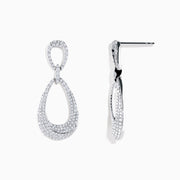 The Pave Classica 14K White Gold Diamond Earrings feature two teardrop loops, both set with sparkling pavé diamonds, shown against a white background.