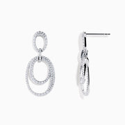 The Pave Classica 14K White Gold Diamond Earrings feature three interlocking oval hoops set with sparkling white diamonds, elegantly crafted in 14K white gold and displayed against a plain white background.